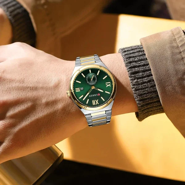 Чоловічий годинник Curren 8471 Silver-Gold-Green фото 3