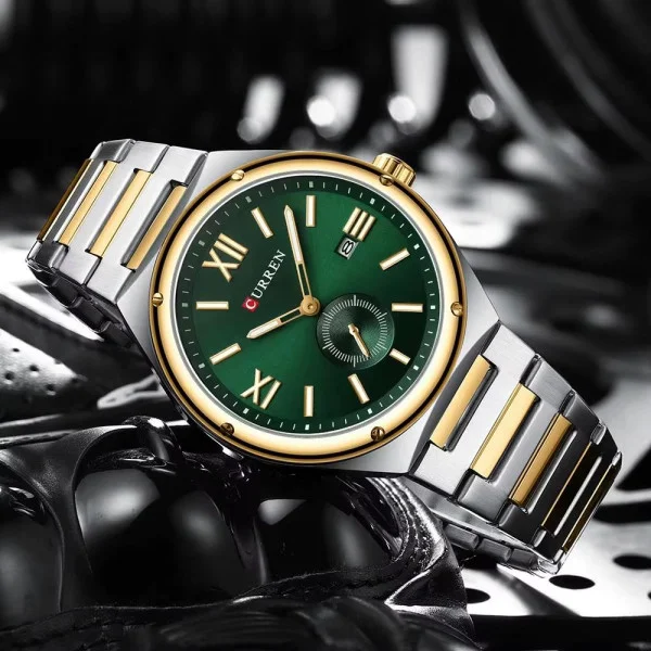 Чоловічий годинник Curren 8471 Silver-Gold-Green фото 4