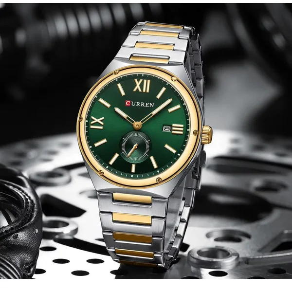 Чоловічий годинник Curren 8471 Silver-Gold-Green фото 5