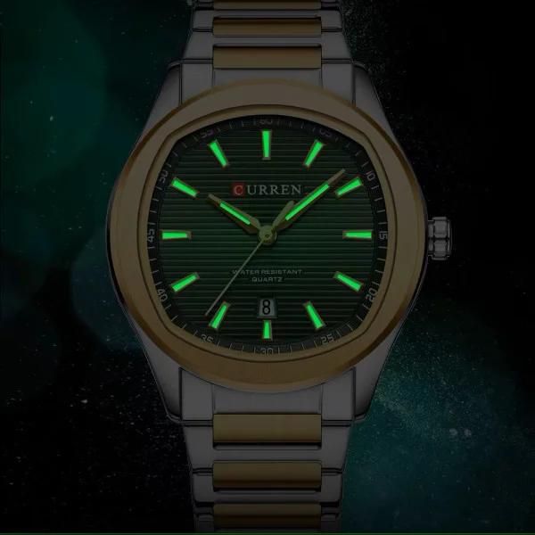 Чоловічий годинник Curren 8474 Silver-Gold-Green фото 3