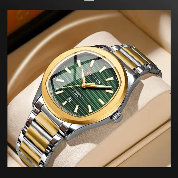 Чоловічий годинник Curren 8474 Silver-Gold-Green фото 5
