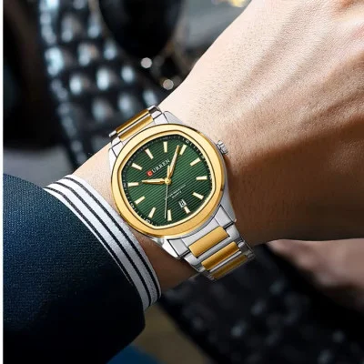 Мужские часы Curren 8474 Silver-Gold-Green