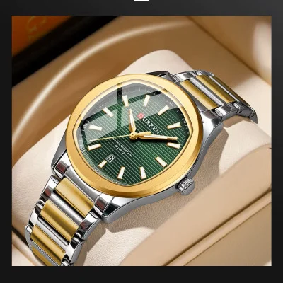 Мужские часы Curren 8474 Silver-Gold-Green