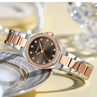 Женские часы Curren 9100 Silver-Rose Gold-Brown