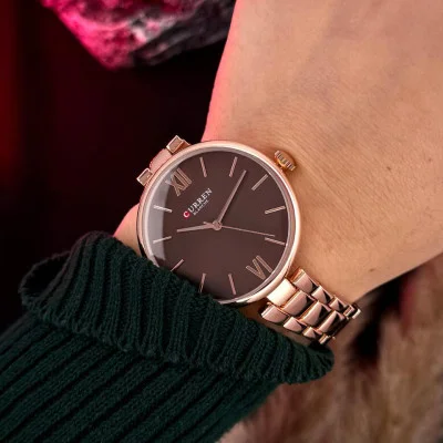 Женские часы Curren 9017 Rose Gold-Red