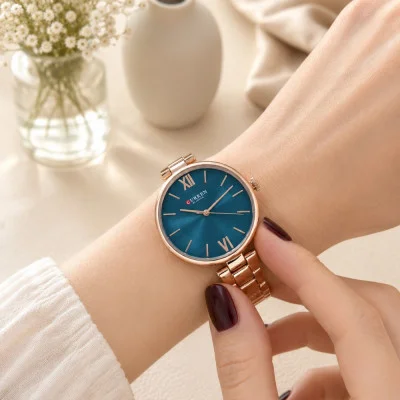 Женские часы Curren 9017 Rose Gold-Blue