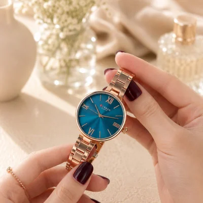 Женские часы Curren 9017 Rose Gold-Blue