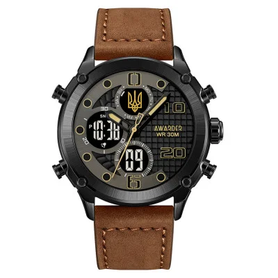 Мужские часы Awarder 017 Тризуб золото  Black-Brown