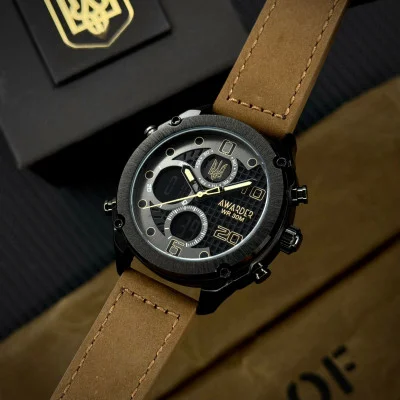 Чоловічий годинник Awarder 017 Тризуб золото  Black-Brown