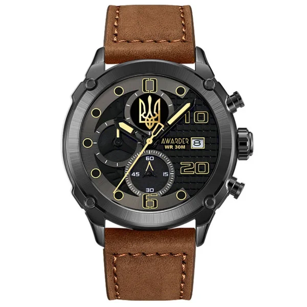 Чоловічий годинник Awarder 016 Тризуб золото  Black-Brown фото 1