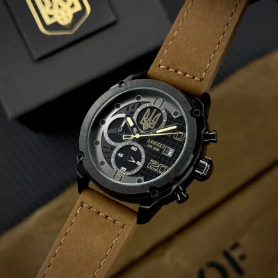 Мужские часы Awarder 016 Тризуб золото  Black-Brown