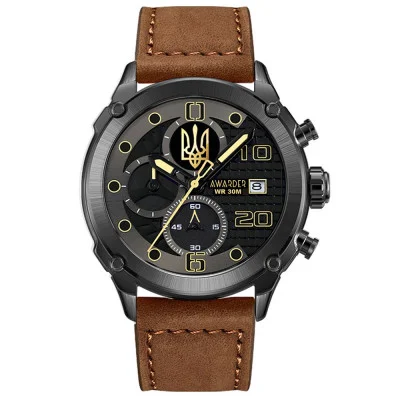 Мужские часы Awarder 016 Тризуб золото  Black-Brown