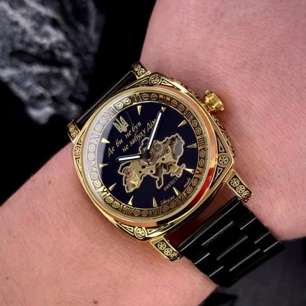 Чоловічий годинник Awarder 021-3D Де би не був Gold-Black Steel фото 5