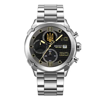 Мужские часы Awarder 016 Тризуб золото Silver-Black Steel