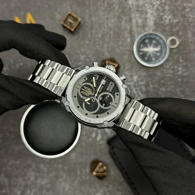 Чоловічий годинник Awarder 016 Тризуб золото Silver-Black Steel