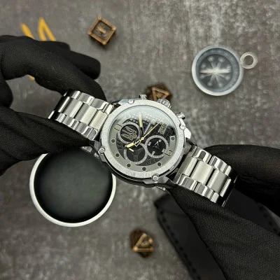 Чоловічий годинник Awarder 016 Тризуб золото Silver-Black Steel