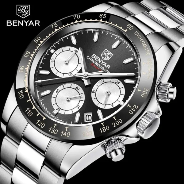 Чоловічий годинник Benyar BY-5169 Silver-Black-White фото 3
