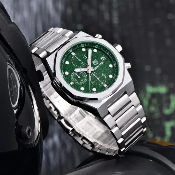 Чоловічий годинник Benyar BY-5216 Silver-Green фото 4