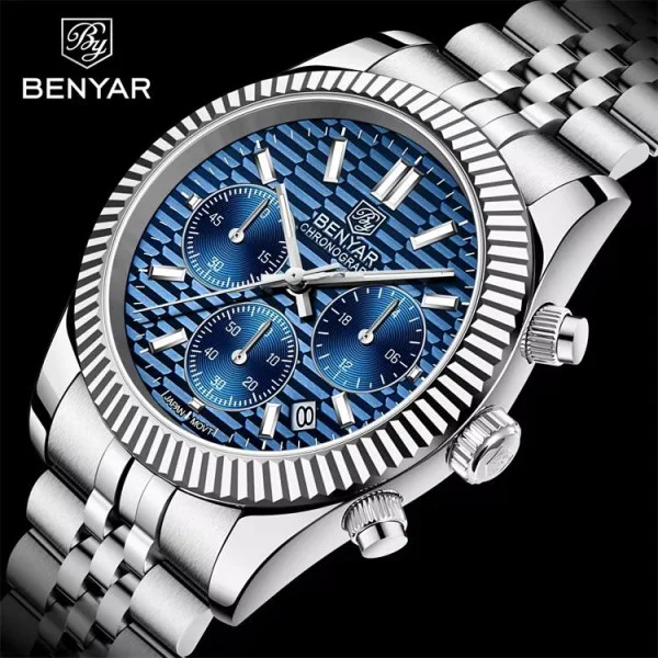 Чоловічий годинник Benyar BY-S001 Silver-Blue фото 7