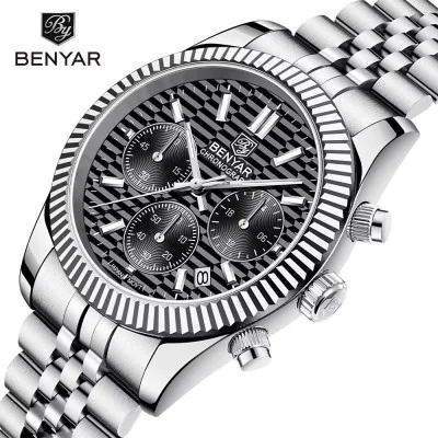 Чоловічий годинник Benyar BY-S001 Silver-Black