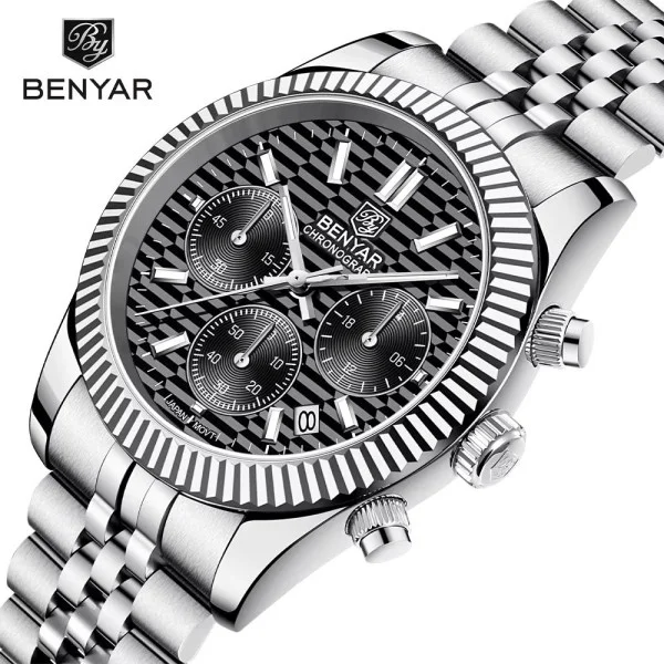 Чоловічий годинник Benyar BY-S001 Silver-Black фото 4