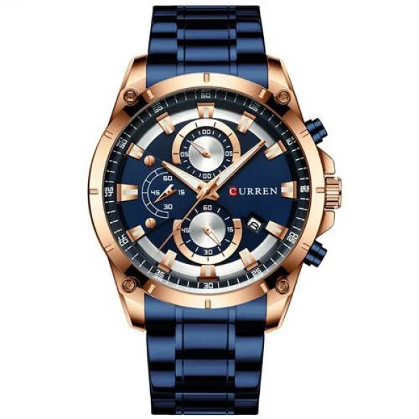 Чоловічий годинник Curren 8360 Blue-Gold фото 1