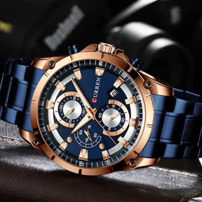 Чоловічий годинник Curren 8360 Blue-Gold
