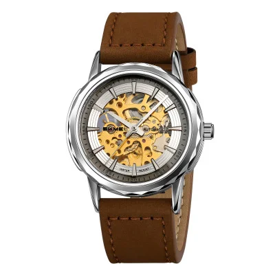 Чоловічий годинник Skmei M035LSIDKBN Silver-Dark Brown Leather