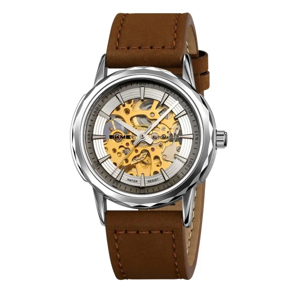 Чоловічий годинник Skmei M035LSIDKBN Silver-Dark Brown Leather фото 1