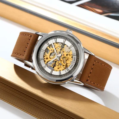 Чоловічий годинник Skmei M035LSIDKBN Silver-Dark Brown Leather