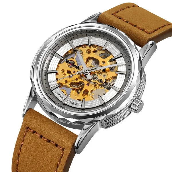 Мужские часы Skmei M035LSILTBN Silver-Light Brown Leather фото 3