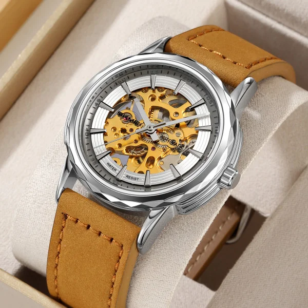 Чоловічий годинник Skmei M035LSILTBN Silver-Light Brown Leather фото 4