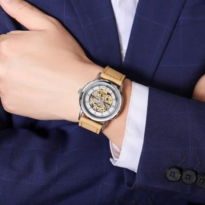 Чоловічий годинник Skmei M035LSILTBN Silver-Light Brown Leather