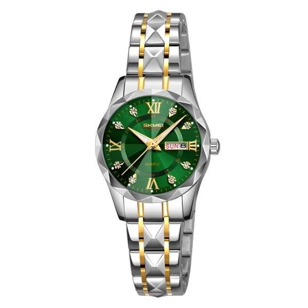 Женские часы Skmei 9370TGDGN Silver-Gold-Green фото 1