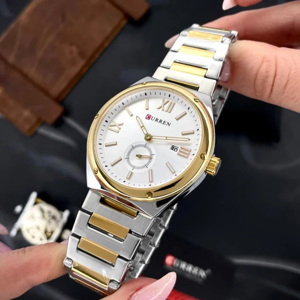 Чоловічий годинник Curren 8471 Silver-Gold-White фото 6