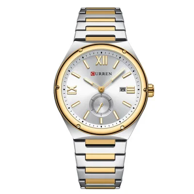 Мужские часы Curren 8471 Silver-Gold-White
