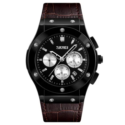 Чоловічий годинник Skmei 9157BN Brown leather