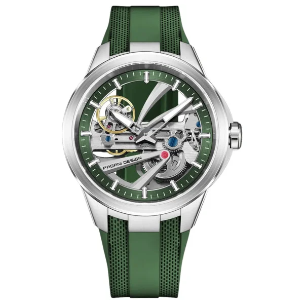 Мужские часы Pagani Design PD-YS030 Silver-Green Rubber фото 1