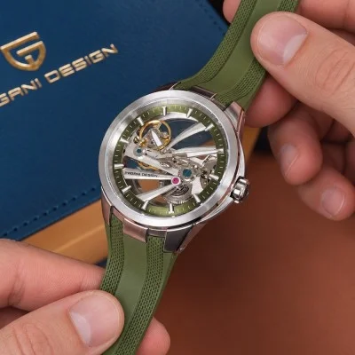 Мужские часы Pagani Design PD-YS030 Silver-Green Rubber