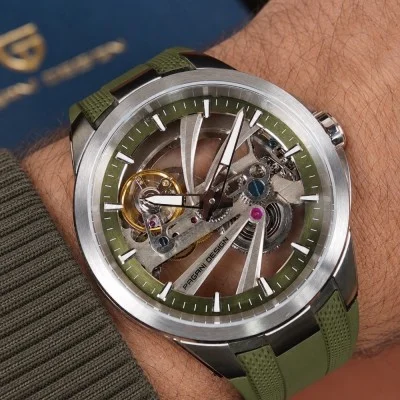 Мужские часы Pagani Design PD-YS030 Silver-Green Rubber