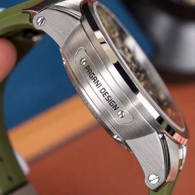 Мужские часы Pagani Design PD-YS030 Silver-Green Rubber