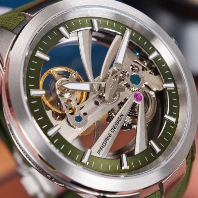 Мужские часы Pagani Design PD-YS030 Silver-Green Rubber
