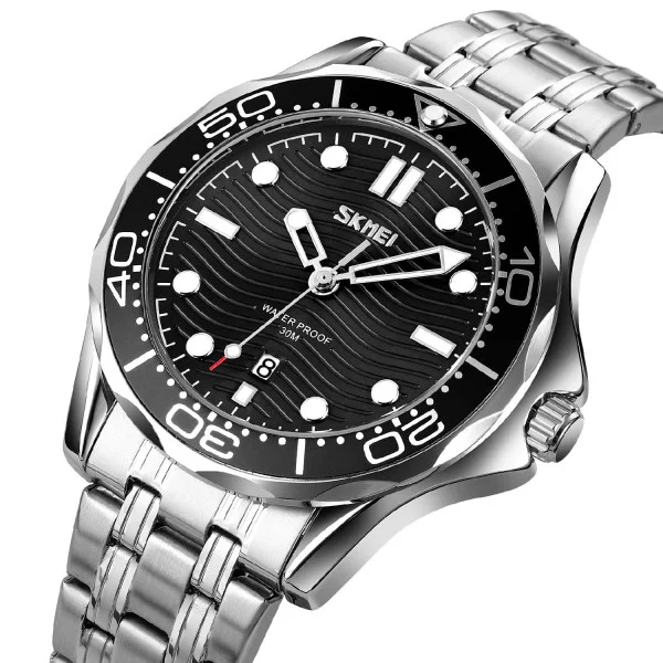 Чоловічий годинник Skmei 9276SSIBK Silver-Black Steel Strap фото 3