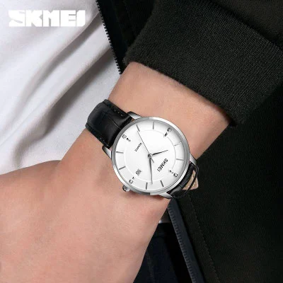 Мужские часы Skmei 1801LSIWT Silver-Black White Leather