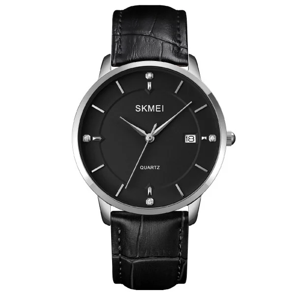 Чоловічий годинник Skmei 1801LSIBK Silver-Black Leather фото 1