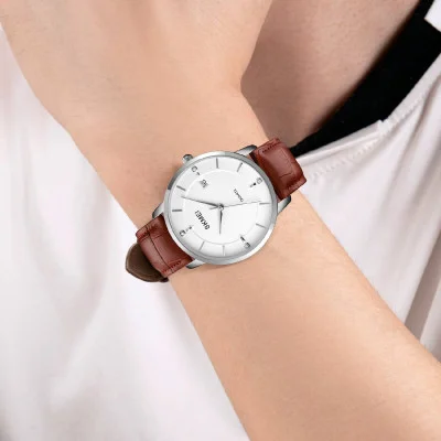 Чоловічий годинник Skmei 1801LSIBN Silver-White Brown Leather