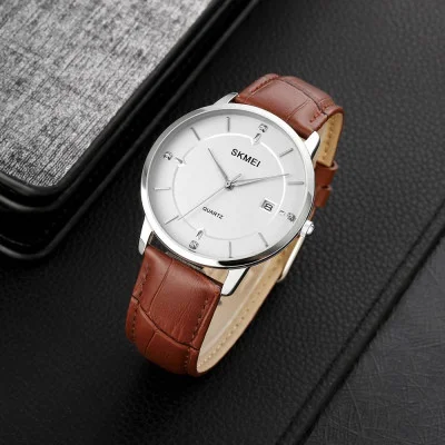 Чоловічий годинник Skmei 1801LSIBN Silver-White Brown Leather