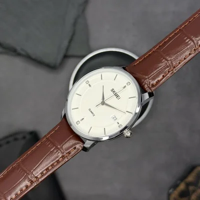 Чоловічий годинник Skmei 1801LSIBN Silver-White Brown Leather
