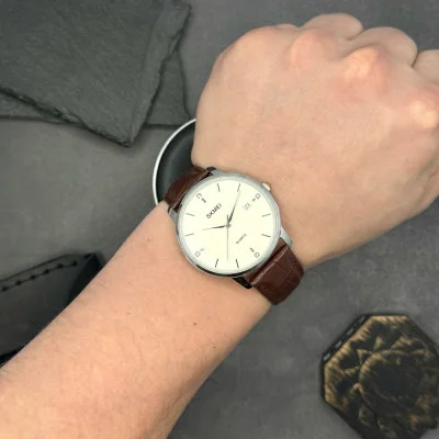 Чоловічий годинник Skmei 1801LSIBN Silver-White Brown Leather