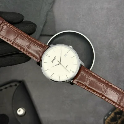 Чоловічий годинник Skmei 1801LSIBN Silver-White Brown Leather